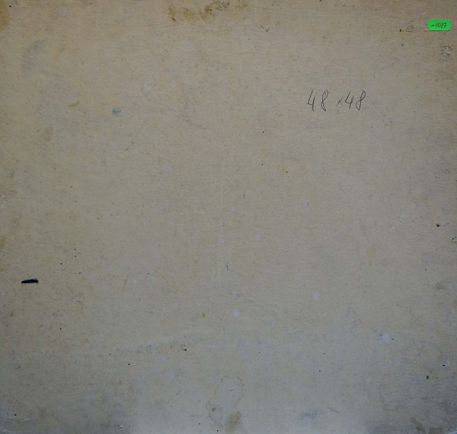 Back of beige textured paper with stains, markings for Zhabinsky horse painting