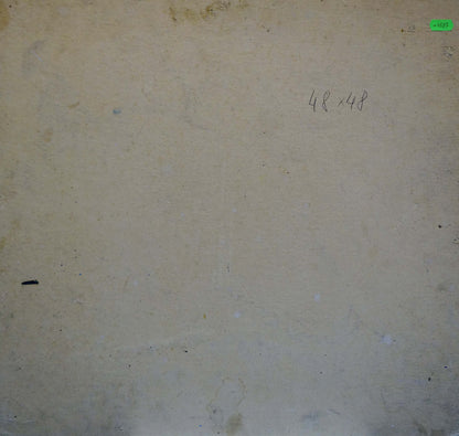 Back of beige textured paper with stains, markings for Zhabinsky horse painting