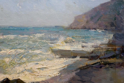 Oil painting Seascape by Osipov Alexander Yakovlevich, turbulent waves on cliffs