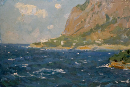 Oil painting Rocky shore by Filippov Z. I. textured cliffside view