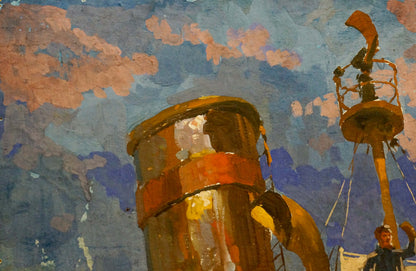 Rusty orange industrial boiler oil painting by Kordonsky Martin-Vigdor Leibovich
