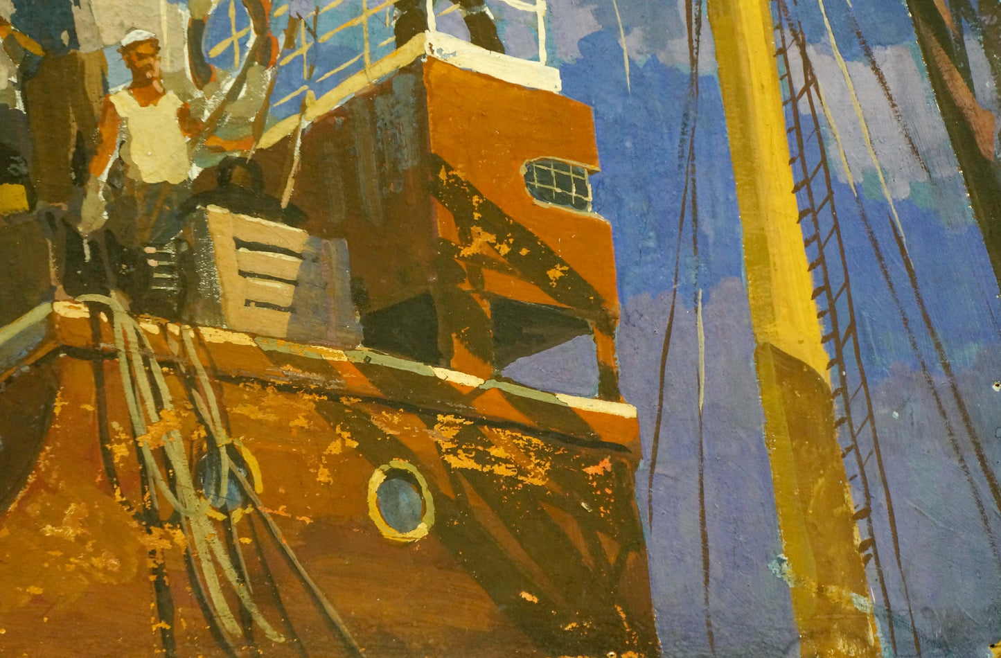 Oil painting by Kordonsky Martin-Vigdor Leibovich: weathered orange ship with porthole