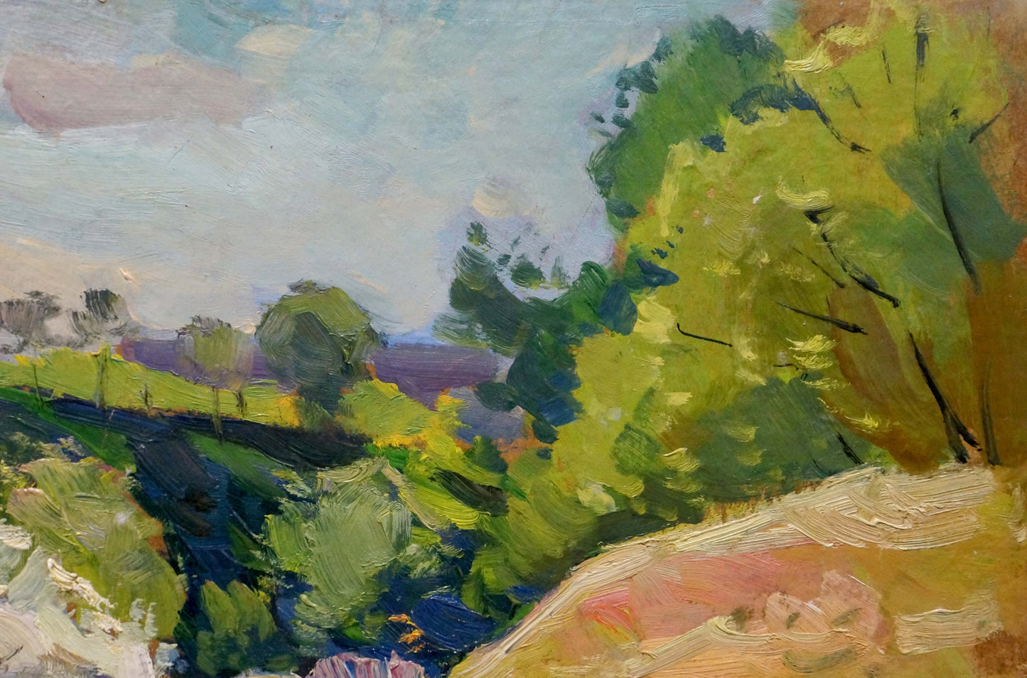 Vibrant impressionist oil painting by Buryachok Nikolay Ivanovich of green landscape