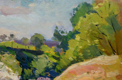 Vibrant impressionist oil painting by Buryachok Nikolay Ivanovich of green landscape