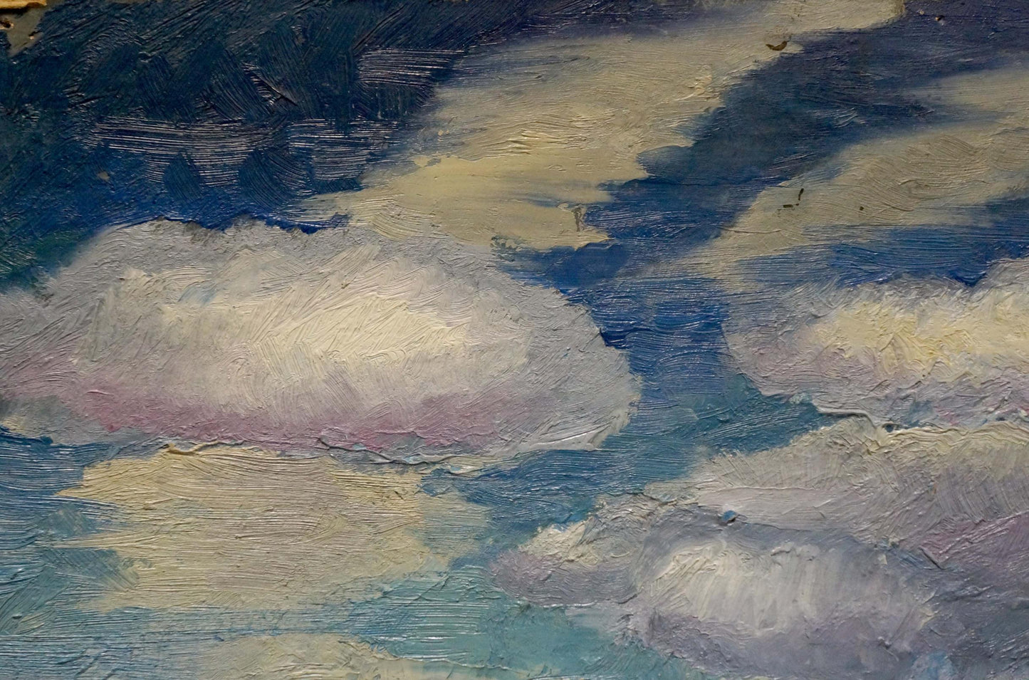 Textured oil painting of sailing ships on sea with impressionistic sky