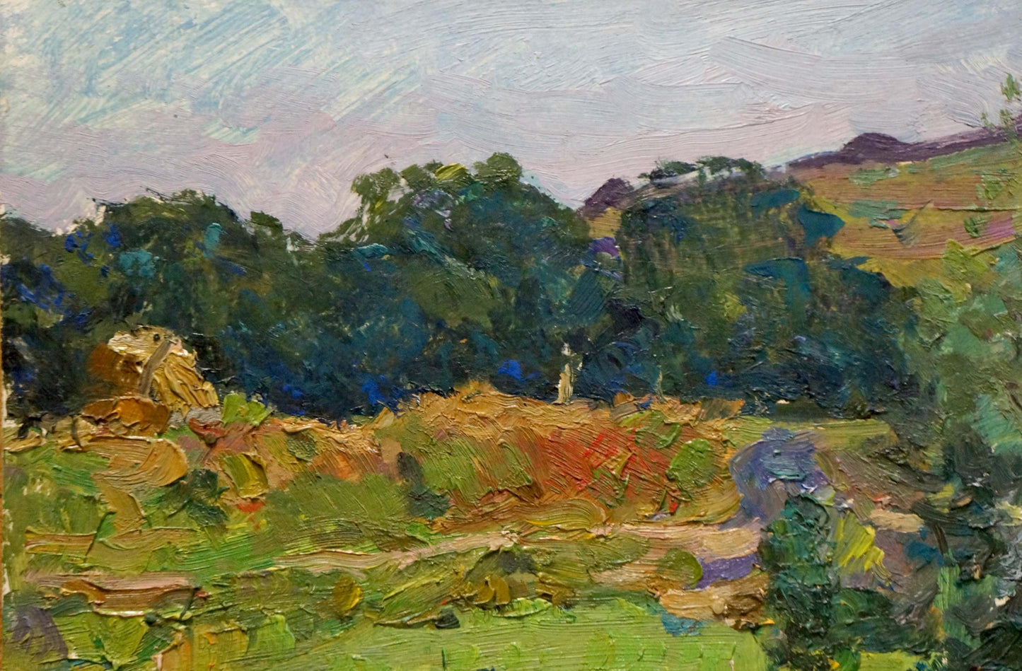 Stepan Filippovich Golub oil painting of impressionist green hills and purple foliage