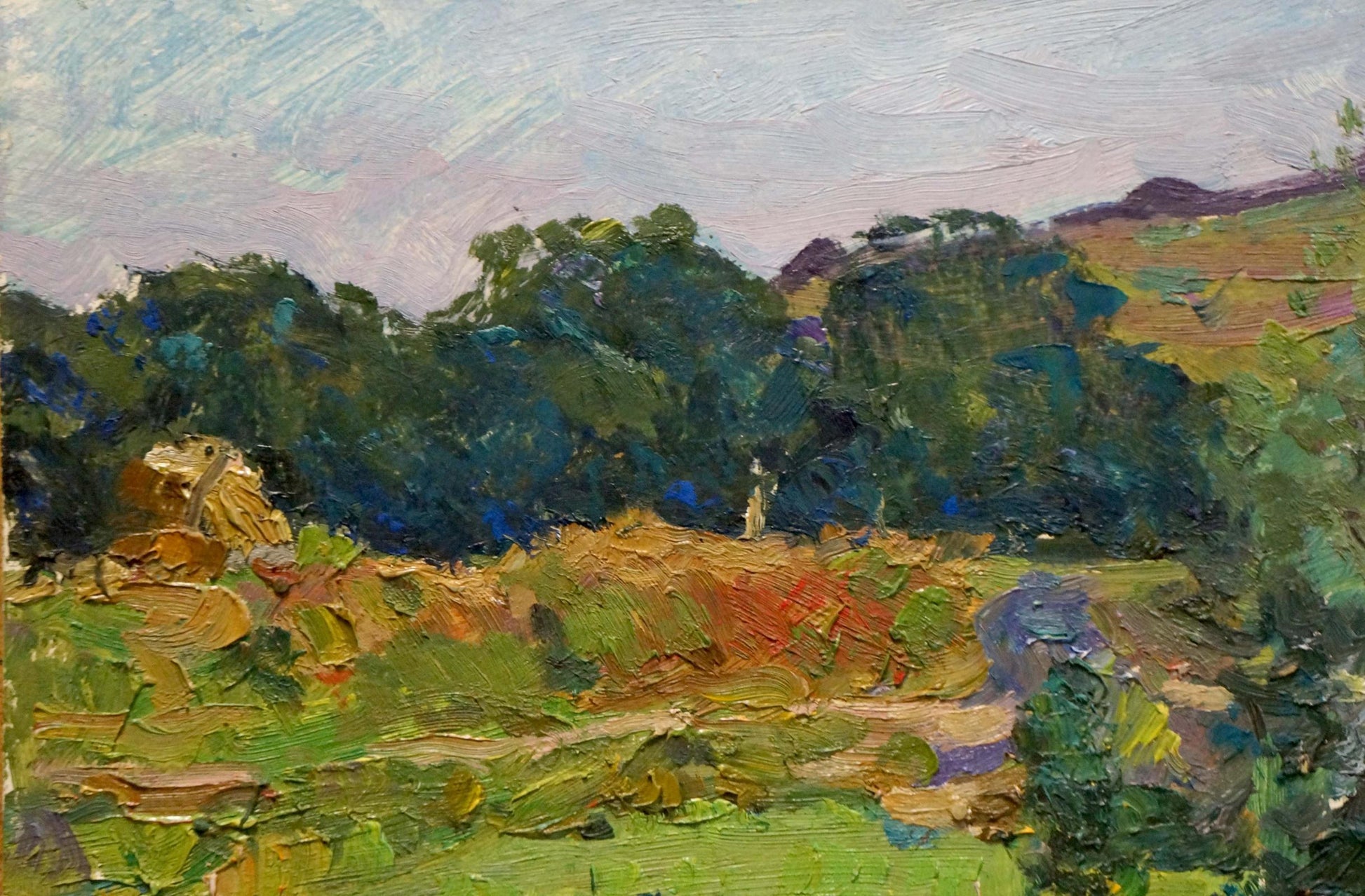 Stepan Filippovich Golub oil painting of impressionist green hills and purple foliage