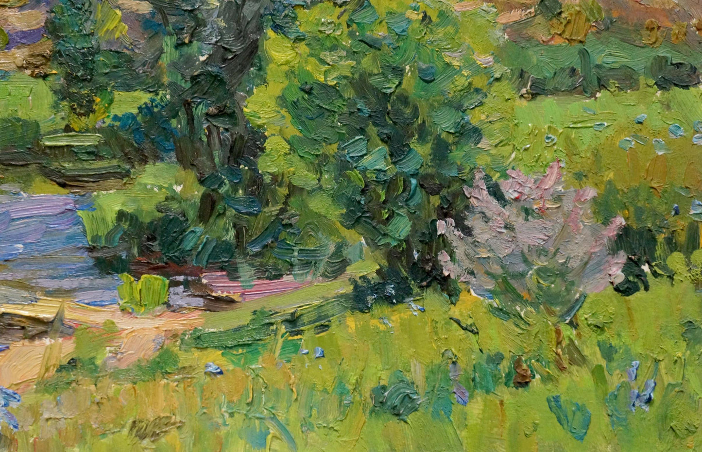 Vibrant oil landscape painting by Stepan Filippovich Golub with lush green foliage