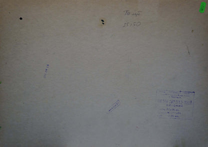 Back of beige paper document with handwritten notes and stamps for Stepan Filippovich Golub oil painting landscape