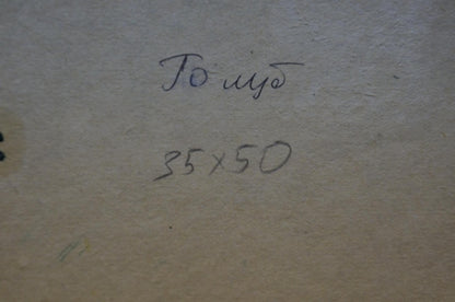 Back of Oil painting Landscape Stepan Filippovich Golub with handwritten то чуд 35x50 on beige paper