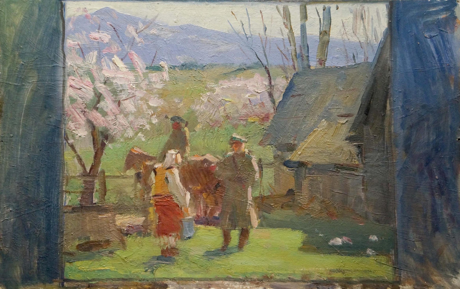 Oil painting by Bazylev Nikolay Ivanovich: rustic blue doorframe