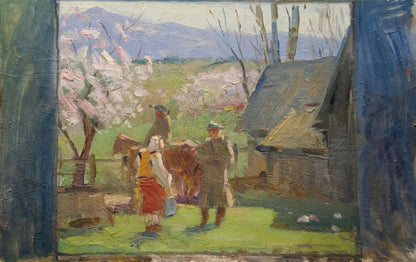Oil painting by Bazylev Nikolay Ivanovich: rustic blue doorframe