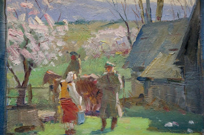 Oil painting Rural life by Bazylev Nikolay Ivanovich village scene