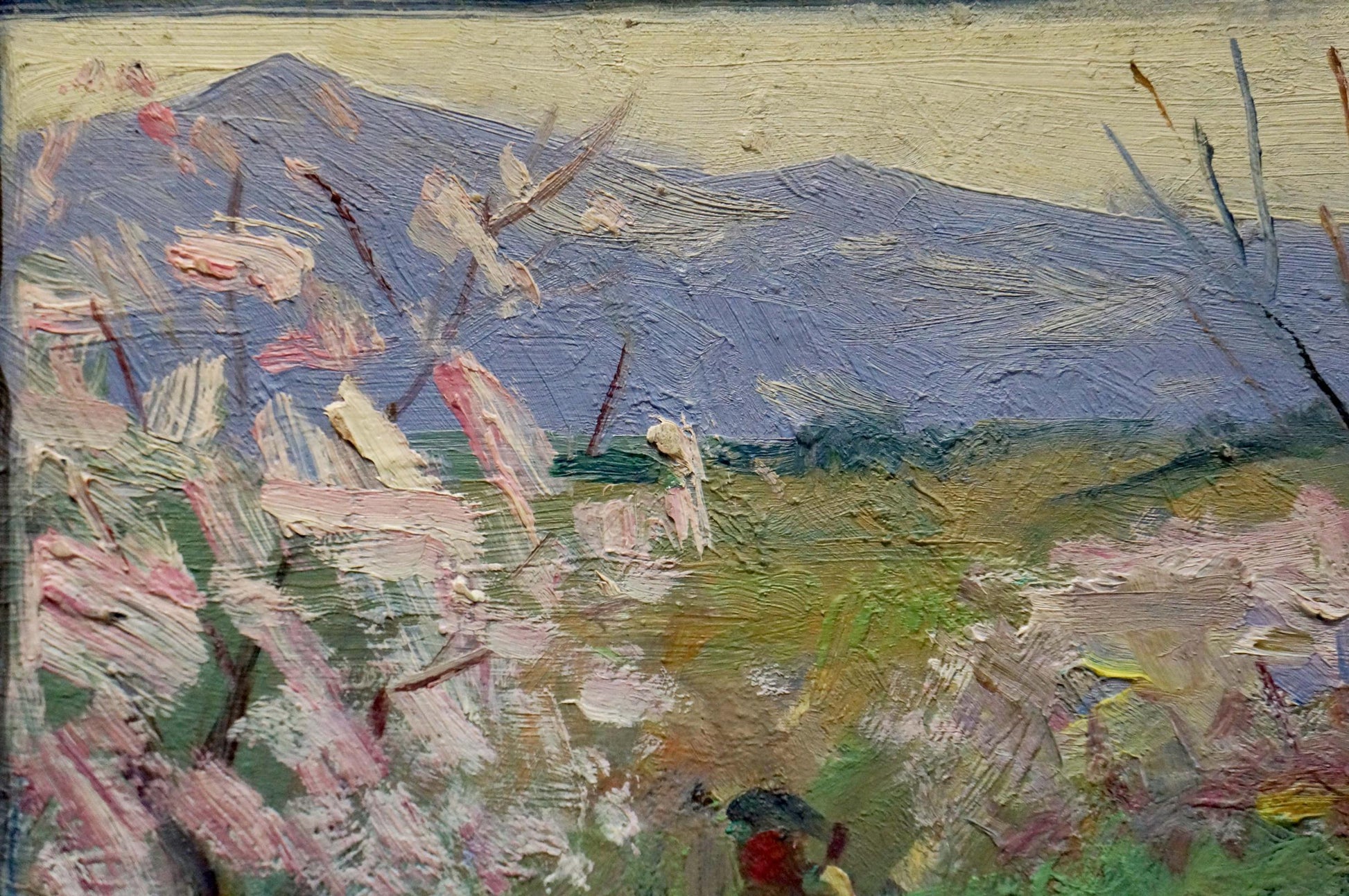 Oil painting of rural life by Bazylev Nikolay Ivanovich, textured mountains