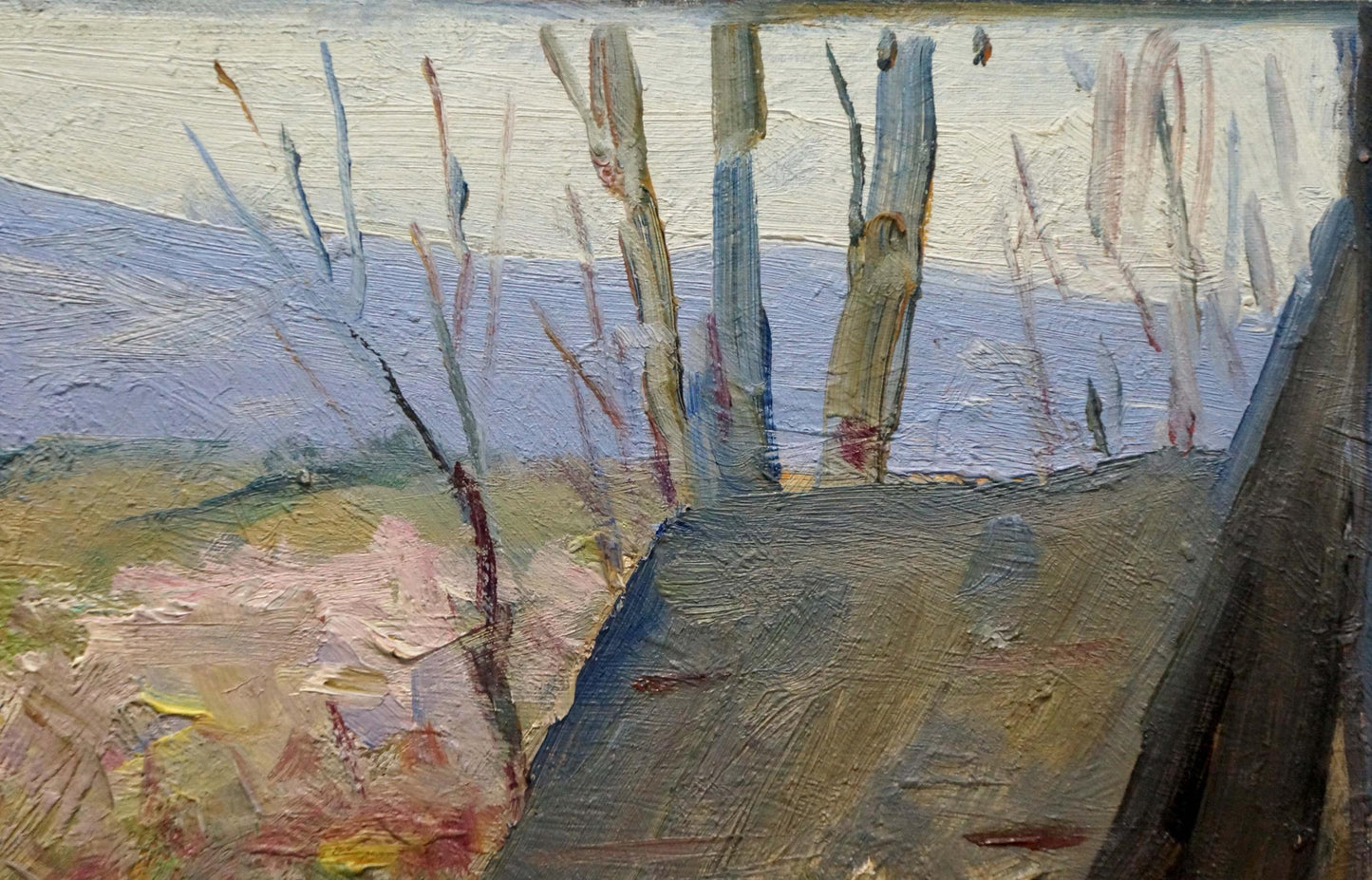 Oil painting by Bazylev Nikolay Ivanovich: rural bare trees in muted blues