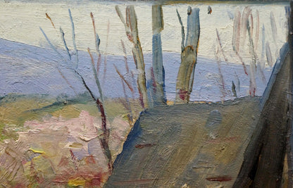 Oil painting by Bazylev Nikolay Ivanovich: rural bare trees in muted blues