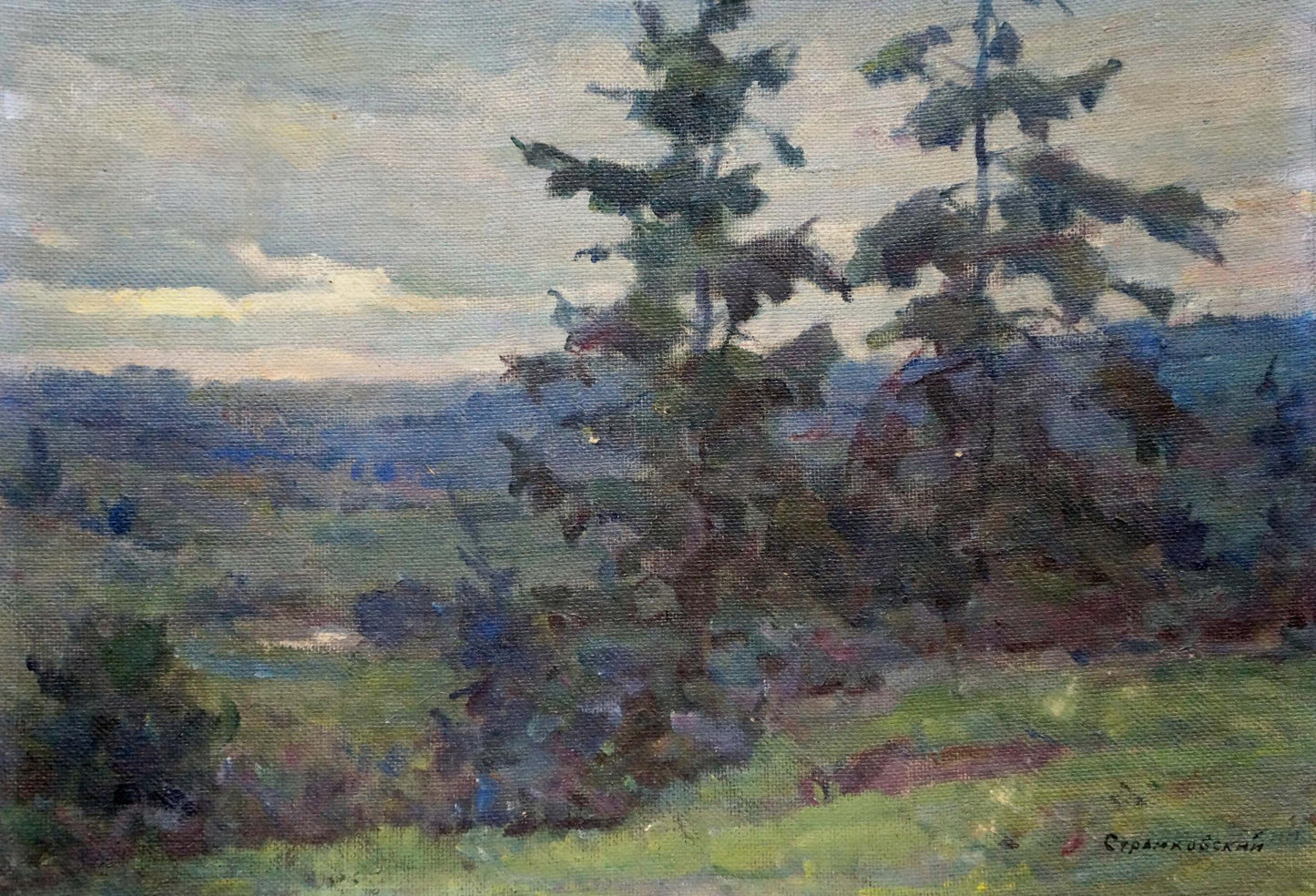 Oil painting Before the Rain by Stramkovskiy Dmitriy Vladimirovich, evergreen trees