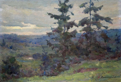 Oil painting Before the Rain by Stramkovskiy Dmitriy Vladimirovich, evergreen trees