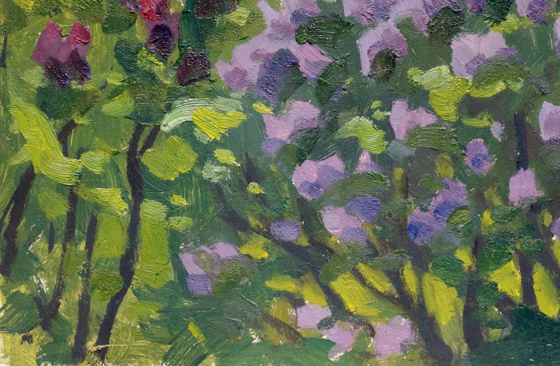 Vibrant impressionist oil painting of flowering bush by Yuri Ivanovich Khimich