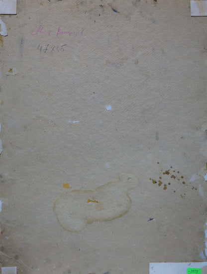 Back of Sergei Arsenievich Vinogradov oil painting on beige textured stained paper