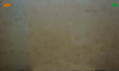 Back of oil painting Seascape by Arkady Strelov, beige panel 20 x 50 with stains