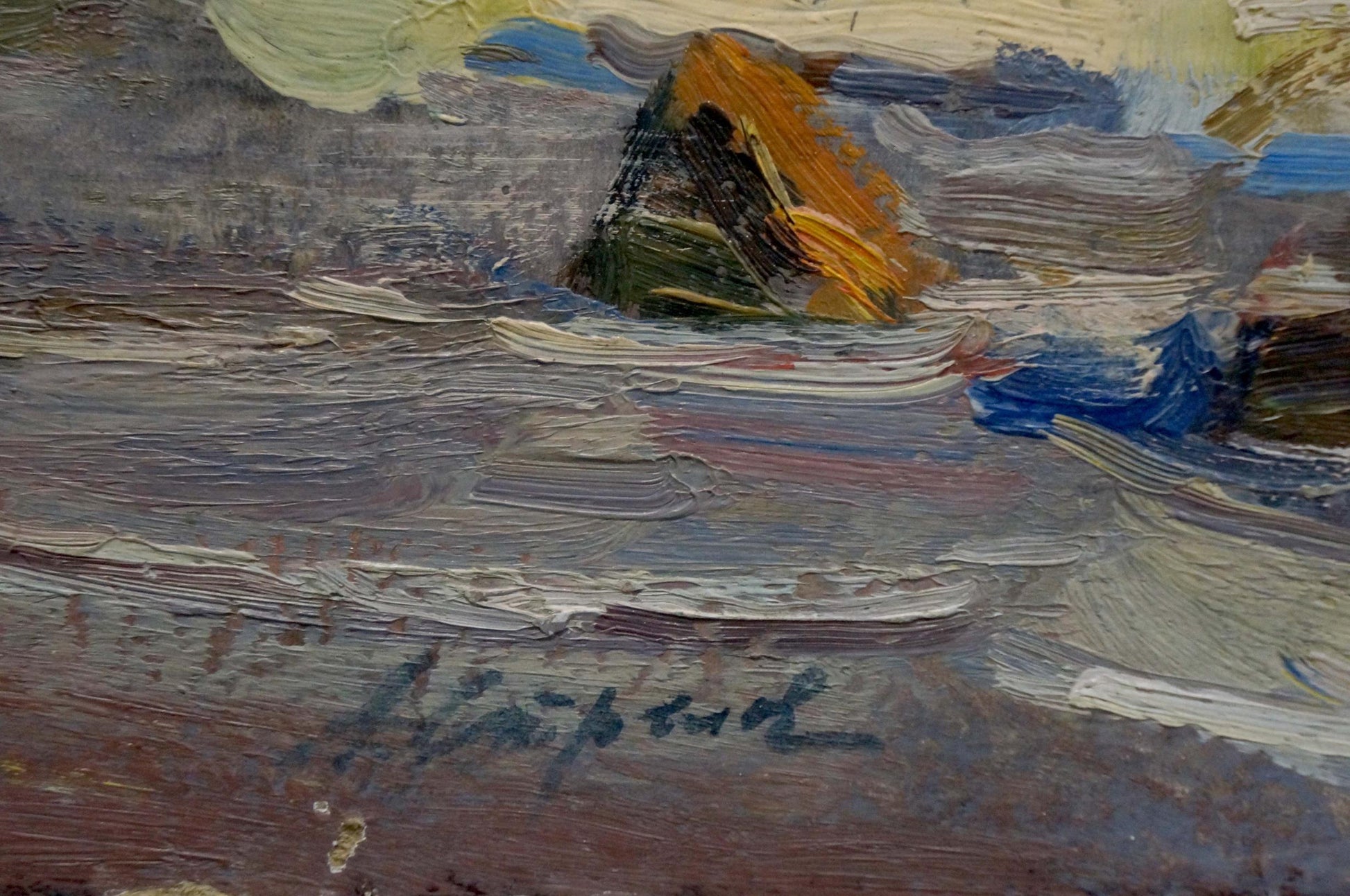 Oil painting of ship at sea by Strelov Arkady Efimovich