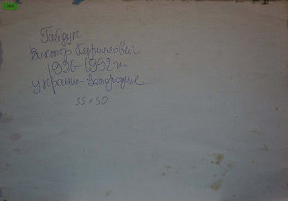 Handwritten inscription on back of Viktor Gaiduk oil painting landscape