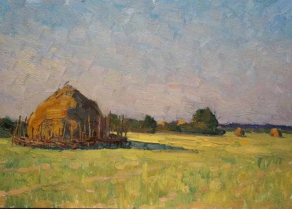 Rustic golden-brown haystack oil painting by Mordovets Andrey Nikitich