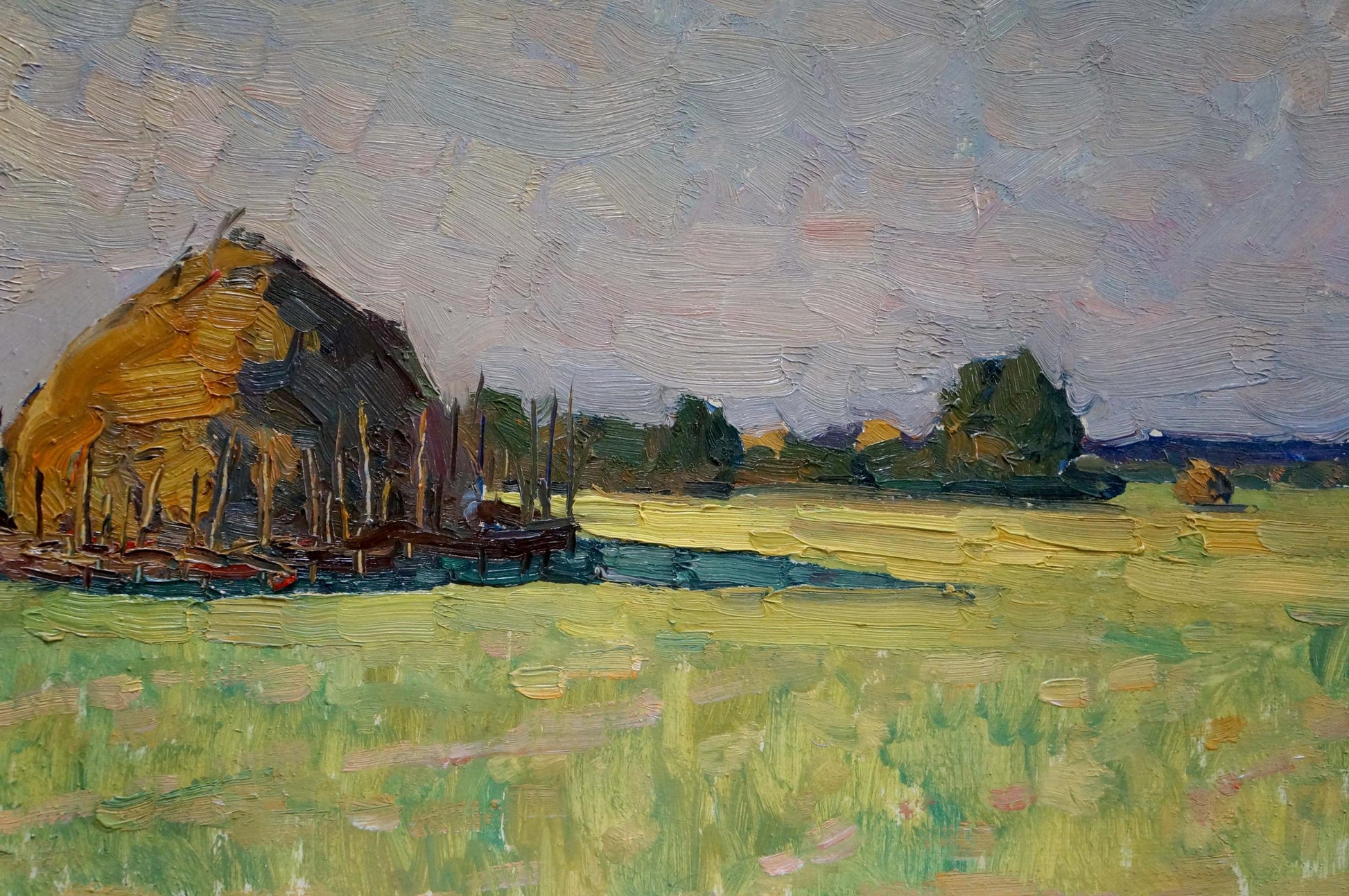 Textured oil painting of rustic thatched barn by Mordovets Andrey Nikitich