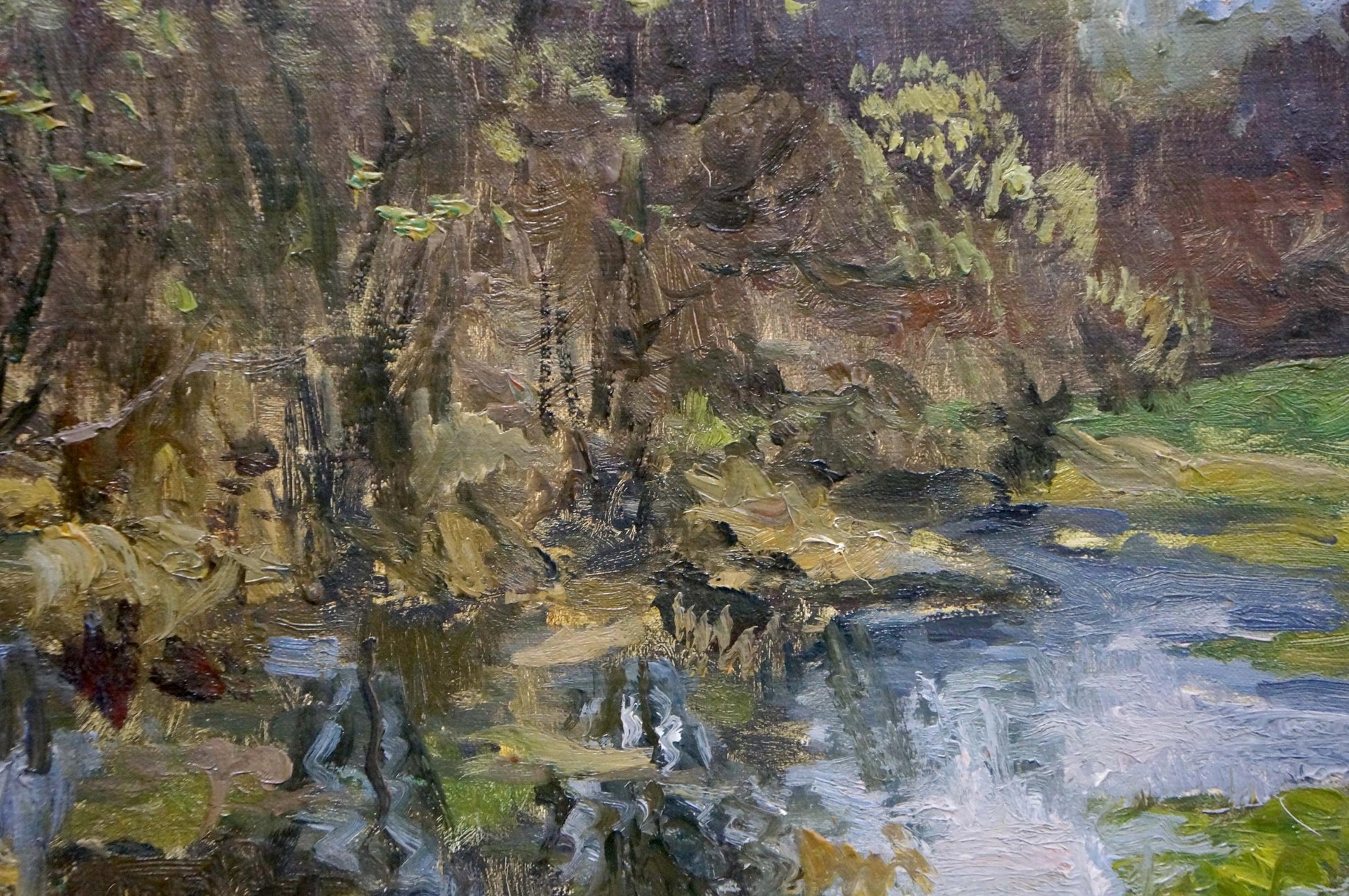 Oil painting After the Rain by Korzh Vladimir Demyanovich, rocky streamside scene