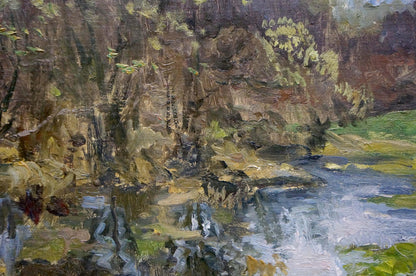 Oil painting After the Rain by Korzh Vladimir Demyanovich, rocky streamside scene