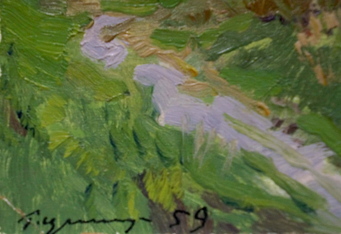 Oil painting Autumn by Kryzhevsky: lavender flower in green brushstrokes
