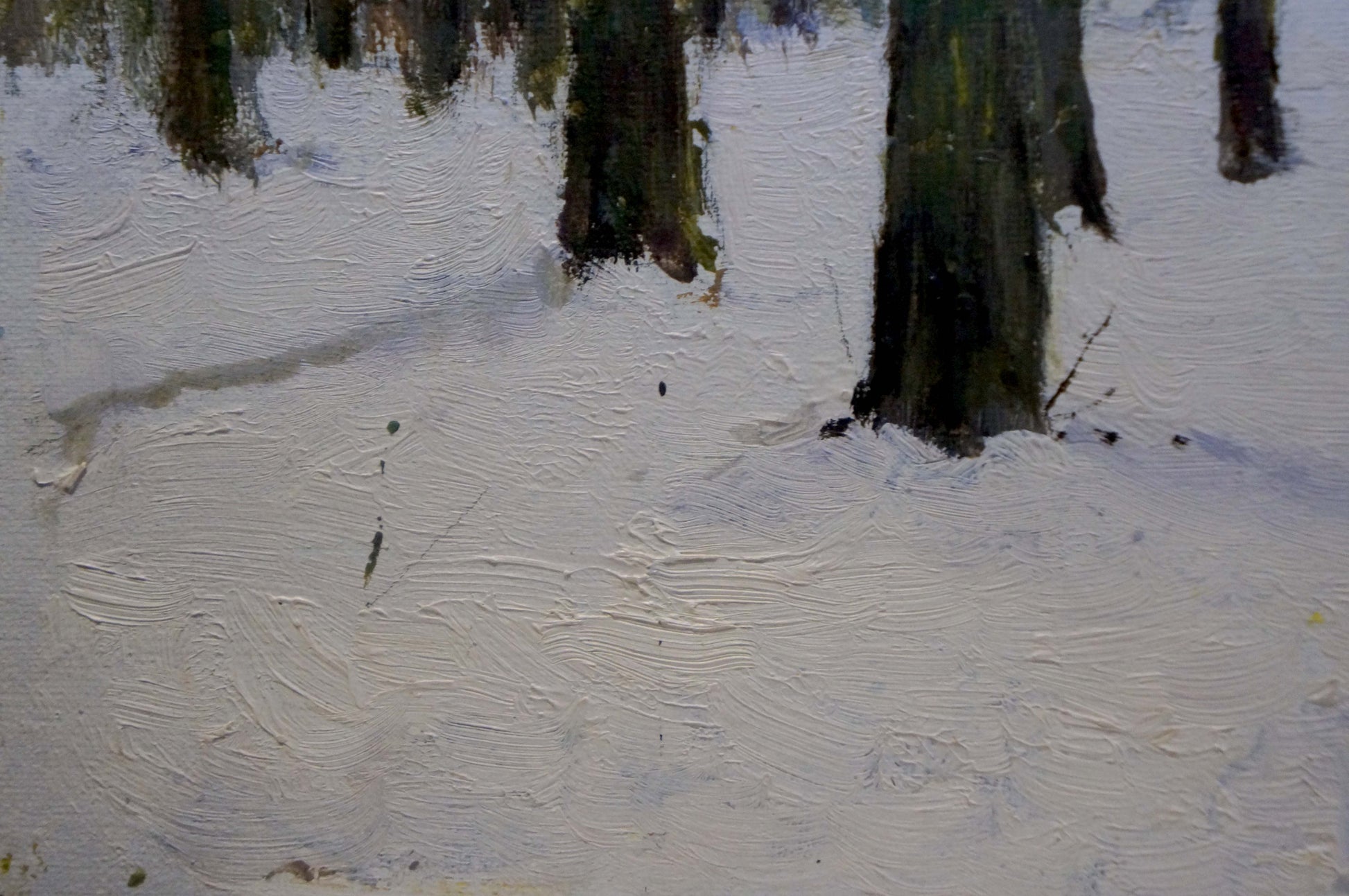 Oil painting of snow-covered ground with rugged tree trunks by Tereshchenko Anatoly Grigorievich