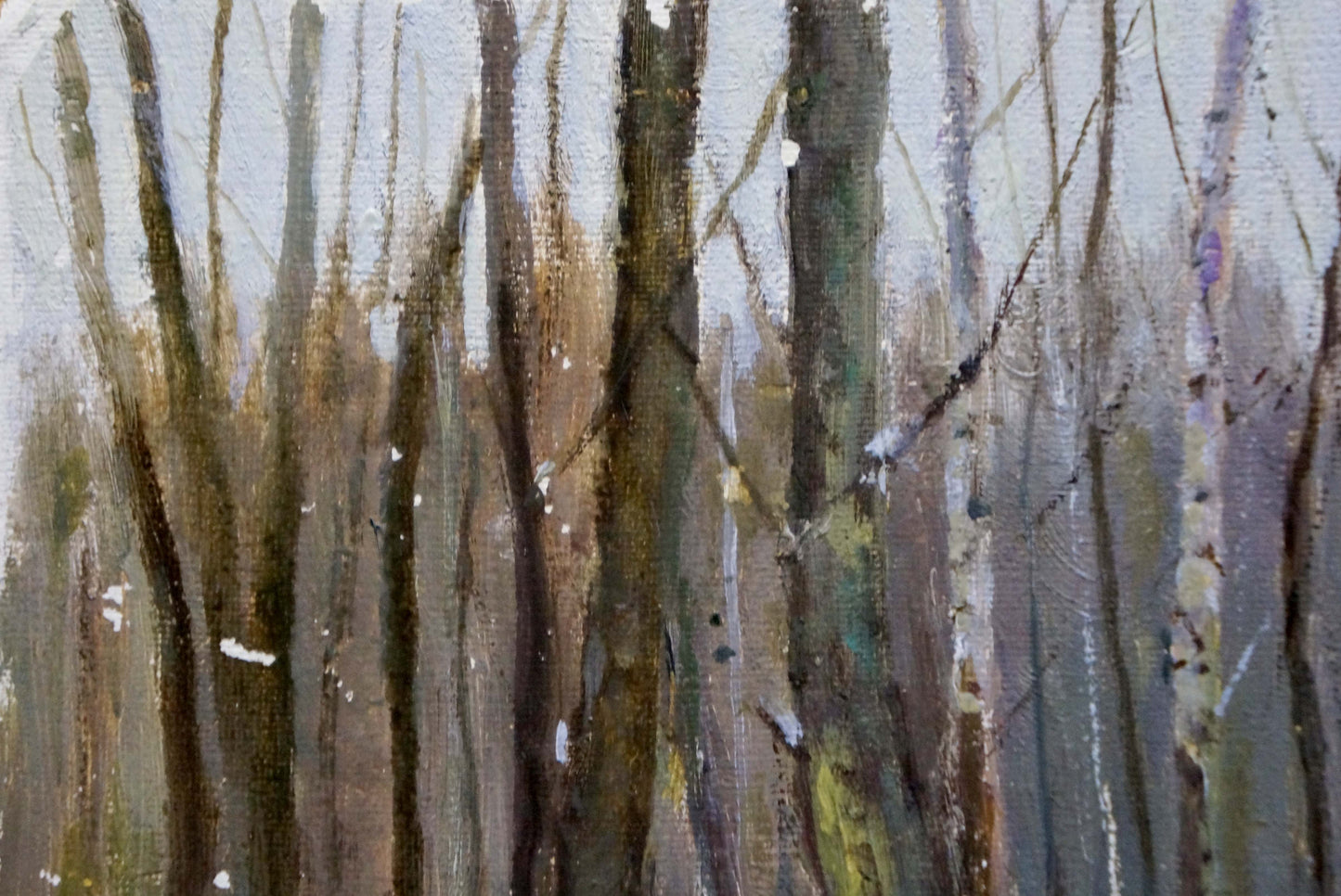 Textured watercolor of bare winter forest tree trunks by Tereshchenko Anatoly Grigorievich