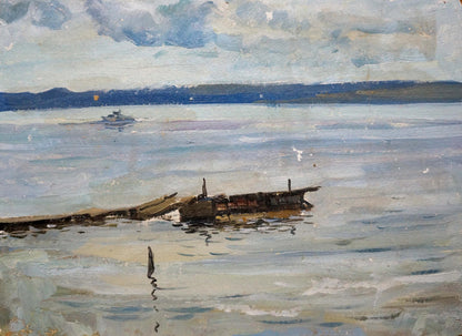 Oil painting by Puzyrkov Viktor Grigorievich: weathered boat in calm water