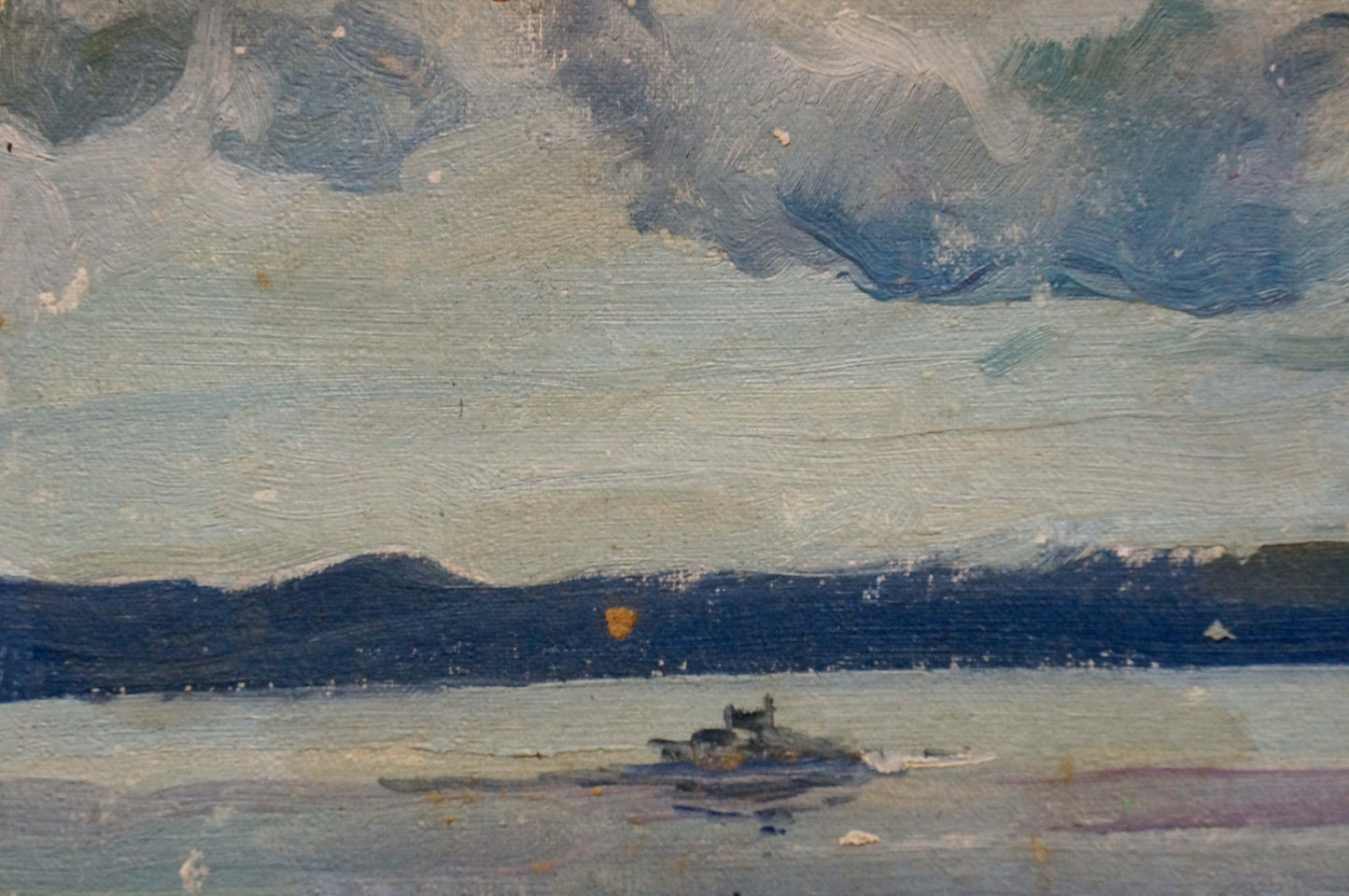 Oil painting seascape by Puzyrkov Viktor Grigorievich: rower in dark boat on calm waters