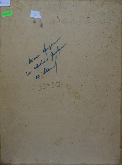 Back of Evening landscape oil painting by Kolosovsky Georgy Sergeevich on weathered beige canvas with inscription and stamped dimensions