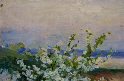 Oil painting Spring day by Ivan Makarovich Gonchar: blooming white bush