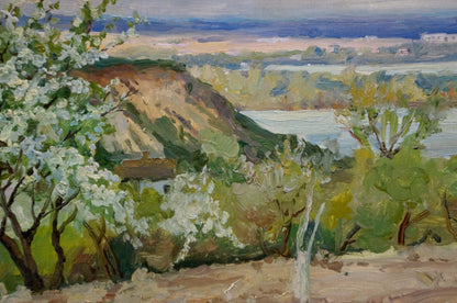 Oil painting Spring day by Ivan Makarovich Gonchar: blooming white trees