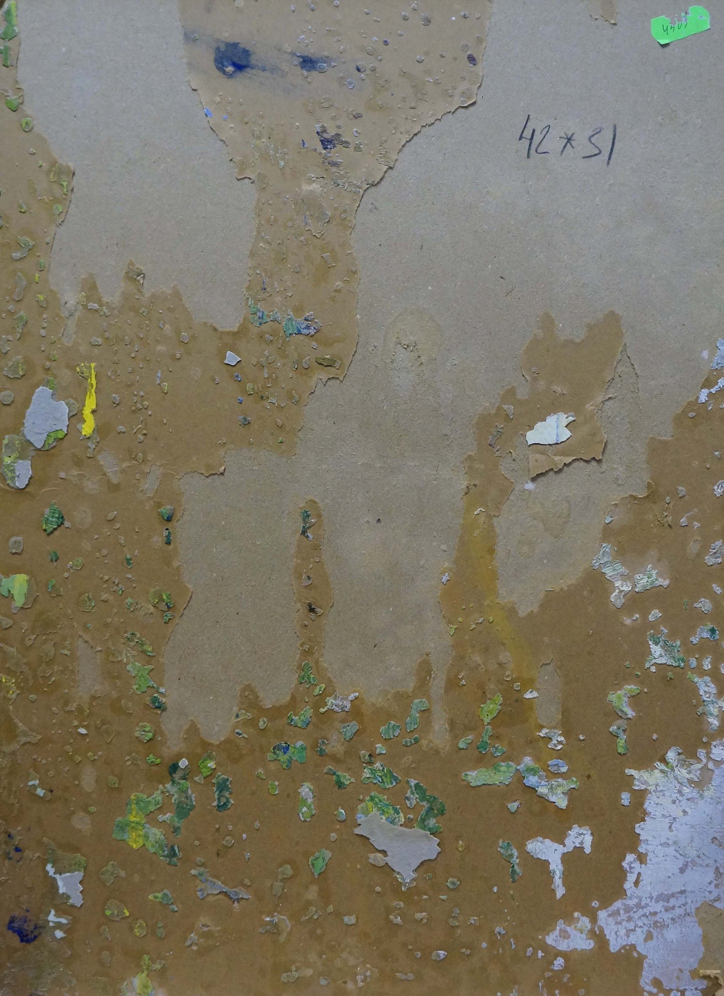Back of oil painting Bouquet of red flowers with peeling beige paint