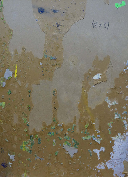Back of oil painting Bouquet of red flowers with peeling beige paint