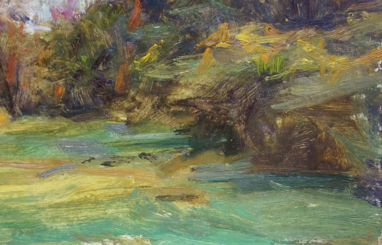 Vibrant impressionist oil painting of riverbank by Puzyrkov Viktor Grigorievich