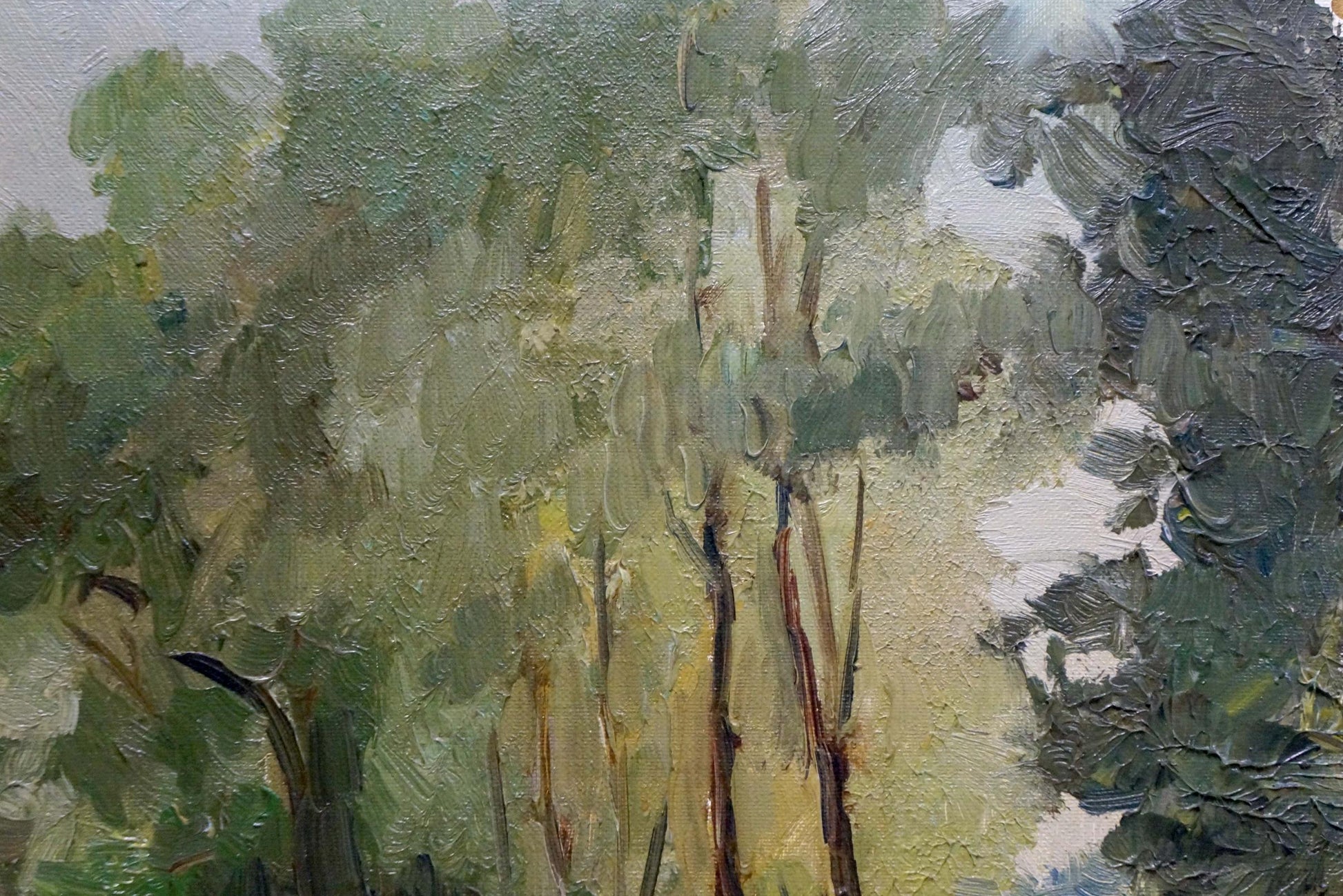 Oil painting Beginning of Autumn forest by Dmitry Lednev