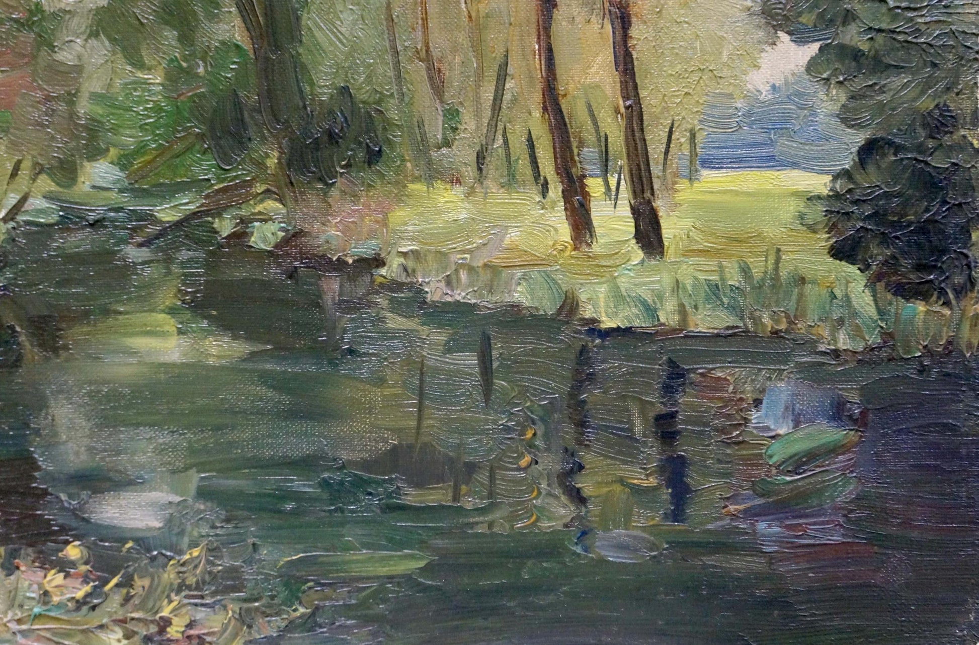 Oil painting Beginning of autumn by Dmitry Lednev: serene woodland stream
