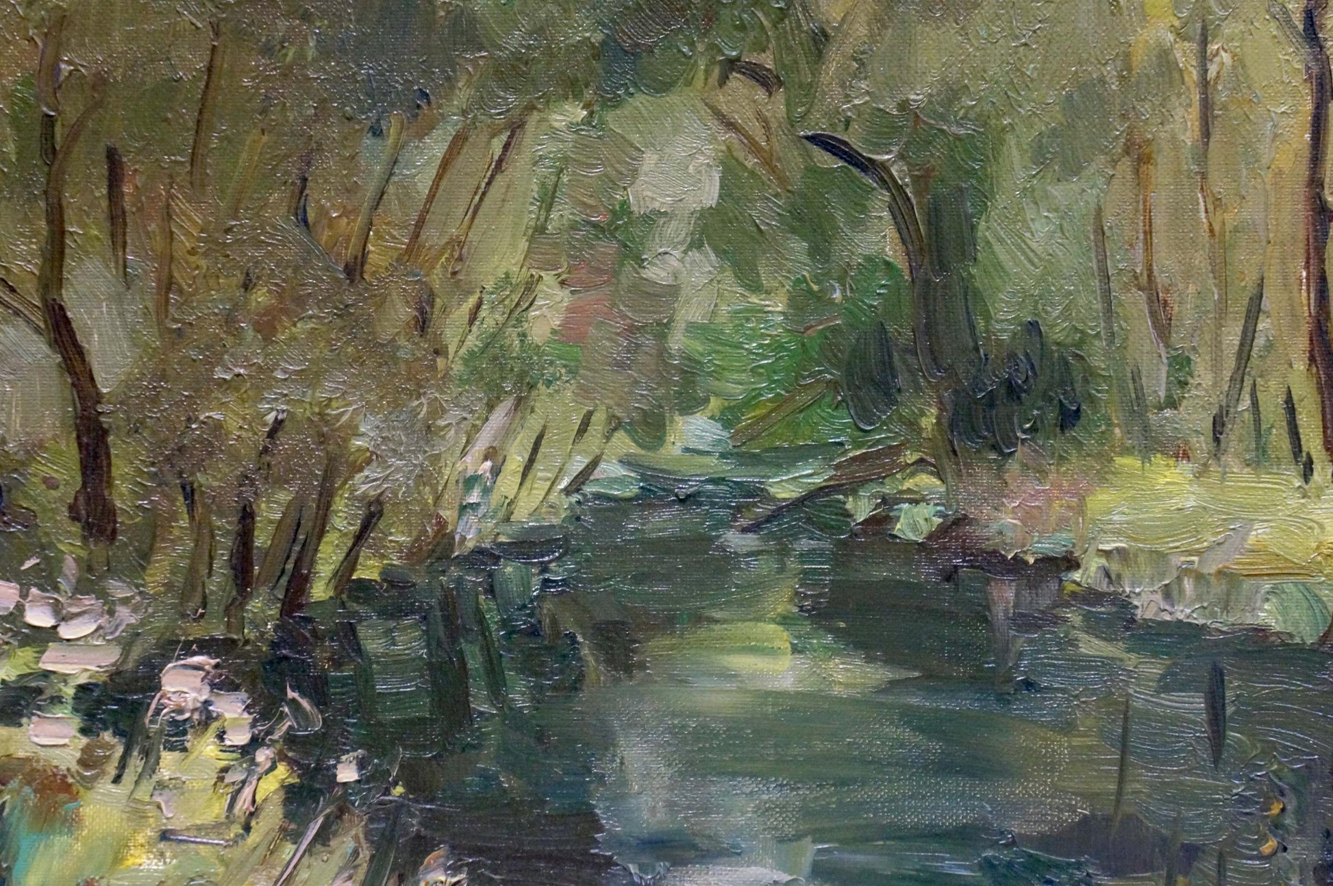 Oil painting Beginning of autumn by Dmitry Lednev: serene forest stream