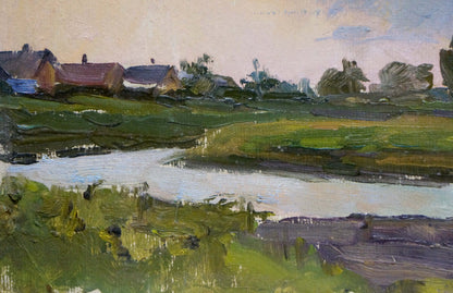 Impressionistic oil painting River Twilight by Karp Demyanovich Trohimenko