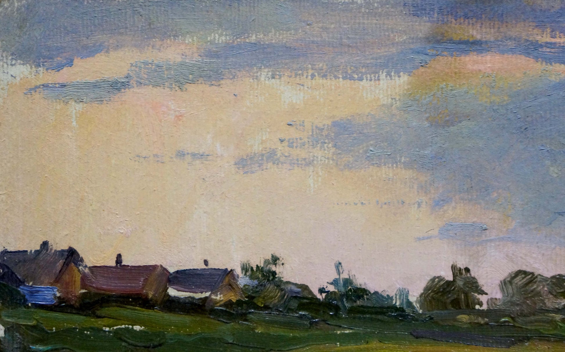 Oil painting River Twilight by Karp Demyanovich Trohimenko, rural landscape