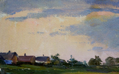 Oil painting River Twilight by Karp Demyanovich Trohimenko, rural landscape