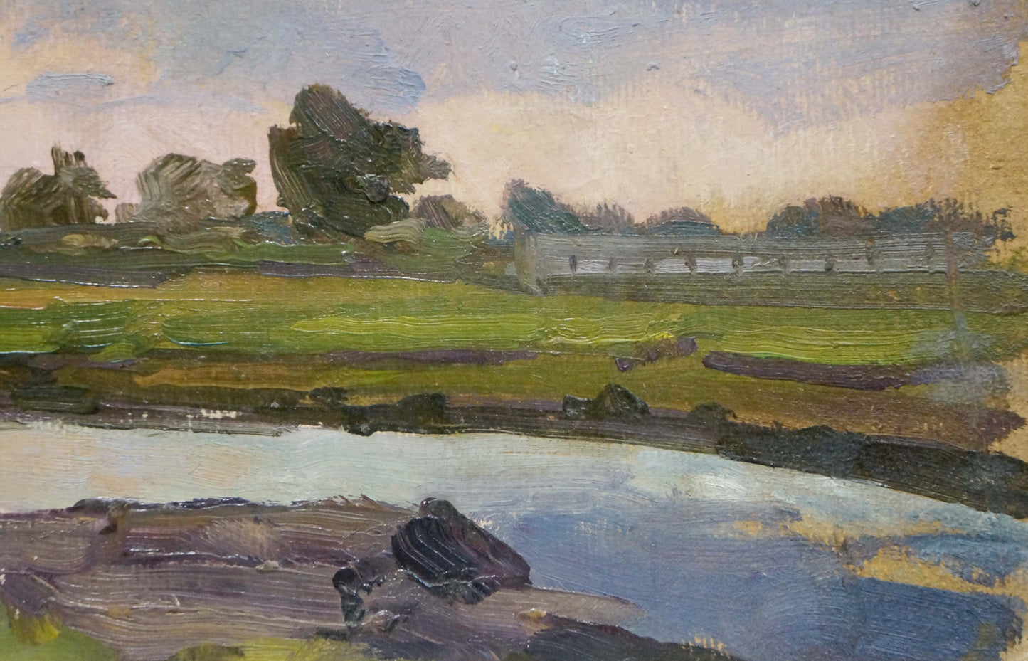 Oil painting River Twilight by Karp Demyanovich Trohimenko serene landscape