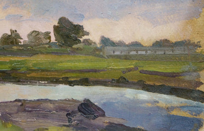 Oil painting River Twilight by Karp Demyanovich Trohimenko serene landscape